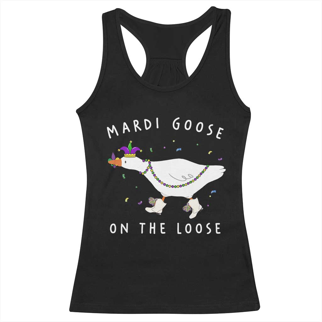 Mardi Goose On The Loose Racerback Tank Top Funny Mardi Gras Carnival Parade