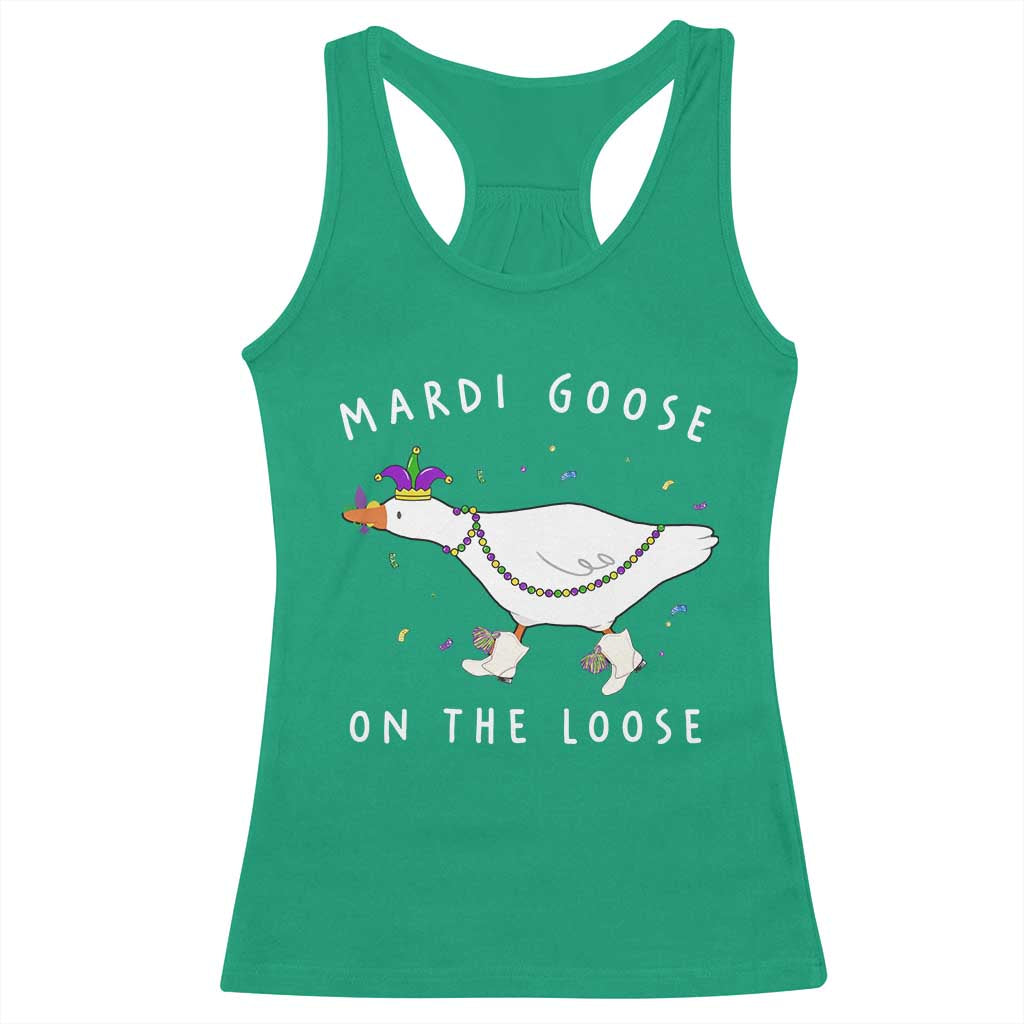 Mardi Goose On The Loose Racerback Tank Top Funny Mardi Gras Carnival Parade