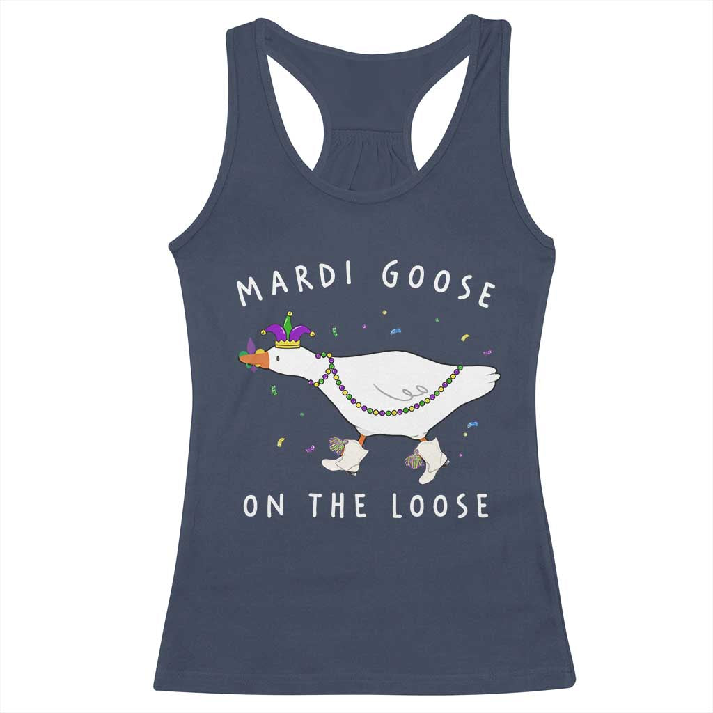 Mardi Goose On The Loose Racerback Tank Top Funny Mardi Gras Carnival Parade
