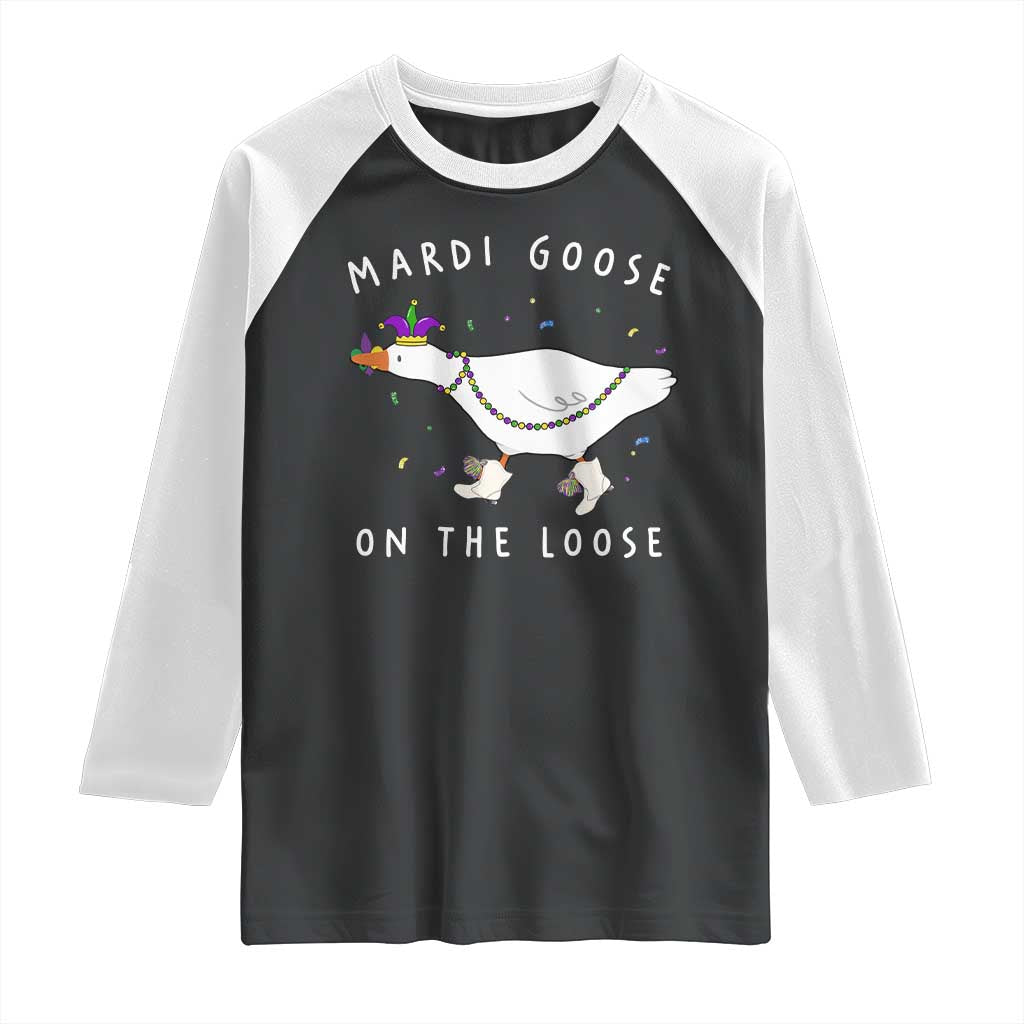 Mardi Goose On The Loose Raglan Shirt Funny Mardi Gras Carnival Parade