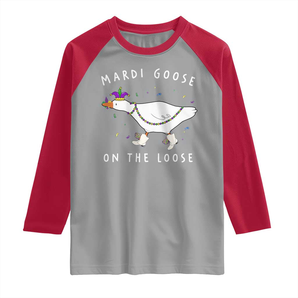 Mardi Goose On The Loose Raglan Shirt Funny Mardi Gras Carnival Parade