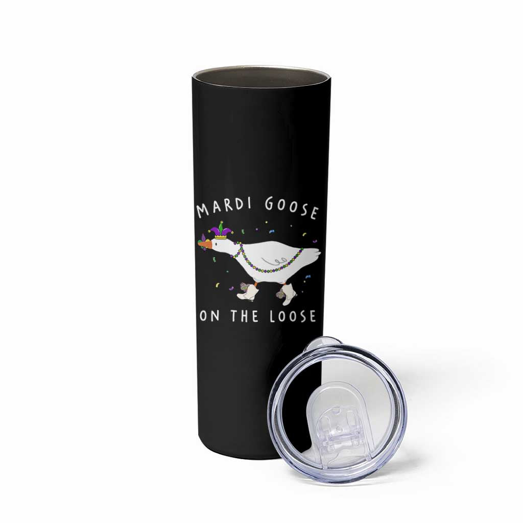 Mardi Goose On The Loose Skinny Tumbler Funny Mardi Gras Carnival Parade