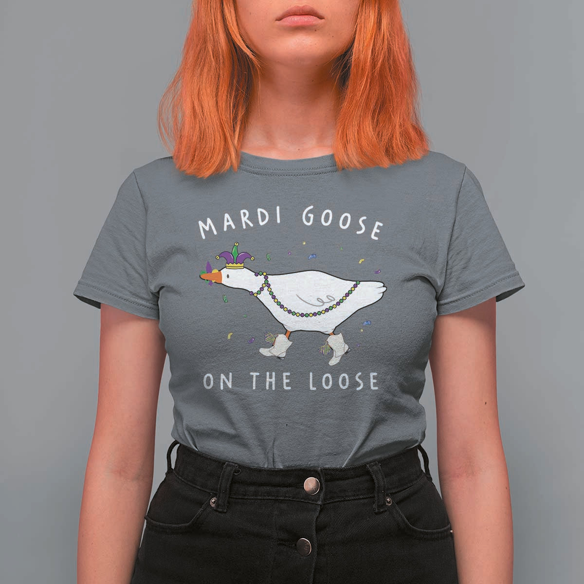 Mardi Goose On The Loose T Shirt For Women Funny Mardi Gras Carnival Parade