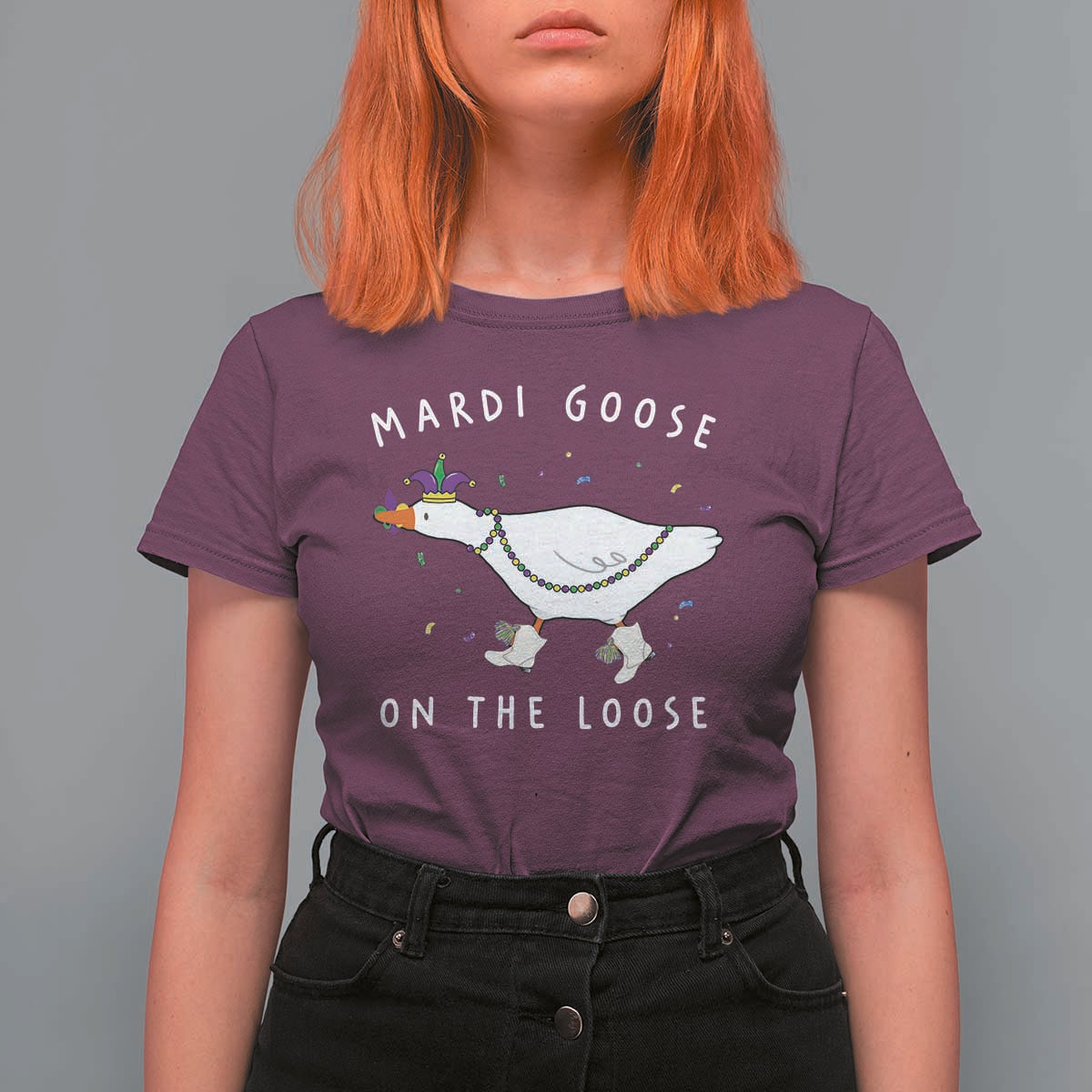 Mardi Goose On The Loose T Shirt For Women Funny Mardi Gras Carnival Parade