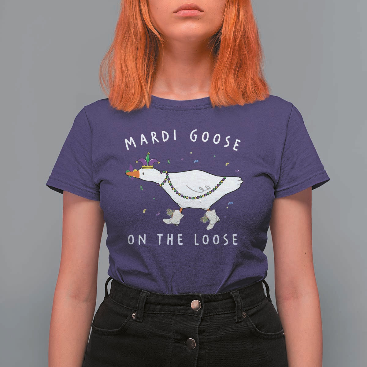 Mardi Goose On The Loose T Shirt For Women Funny Mardi Gras Carnival Parade