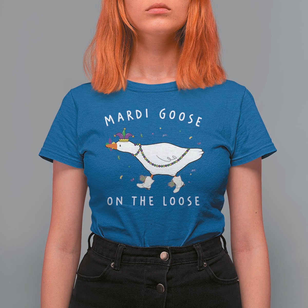 Mardi Goose On The Loose T Shirt For Women Funny Mardi Gras Carnival Parade