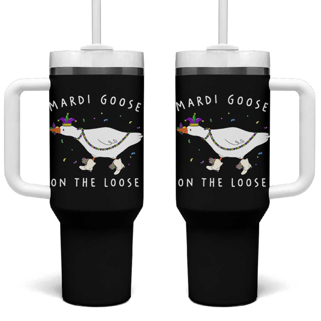 Mardi Goose On The Loose Tumbler With Handle Funny Mardi Gras Carnival Parade