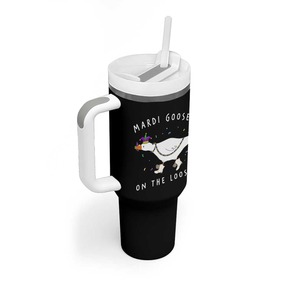 Mardi Goose On The Loose Tumbler With Handle Funny Mardi Gras Carnival Parade