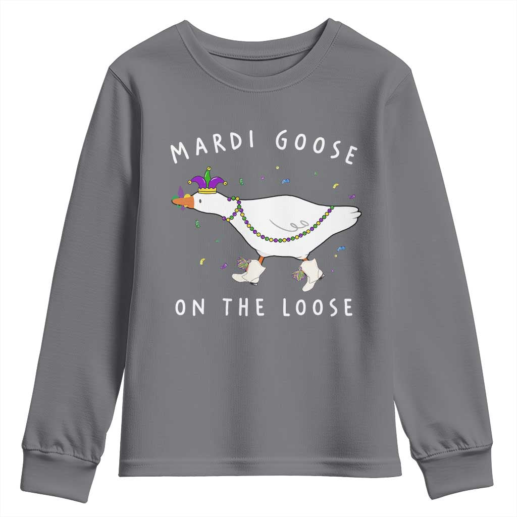 Mardi Goose On The Loose Youth Sweatshirt Funny Mardi Gras Carnival Parade
