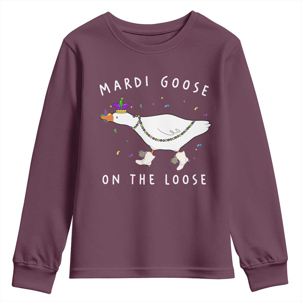 Mardi Goose On The Loose Youth Sweatshirt Funny Mardi Gras Carnival Parade