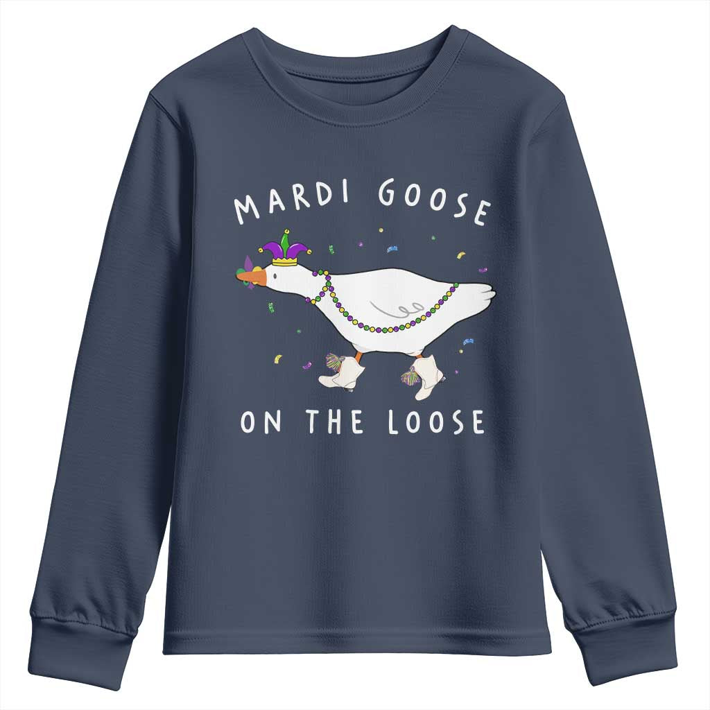 Mardi Goose On The Loose Youth Sweatshirt Funny Mardi Gras Carnival Parade