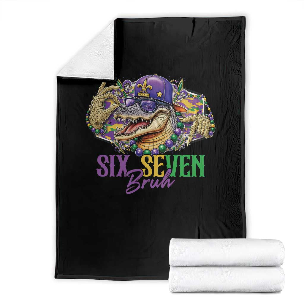 Funny Mardi Gras Six Seven Bruh Throw Blanket 67 Meme Mardigator Alligator
