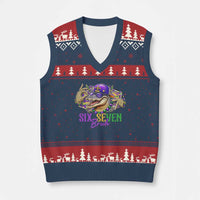 Funny Mardi Gras Six Seven Bruh V-Neck Knit Sweater Vest 67 Meme Mardigator Alligator