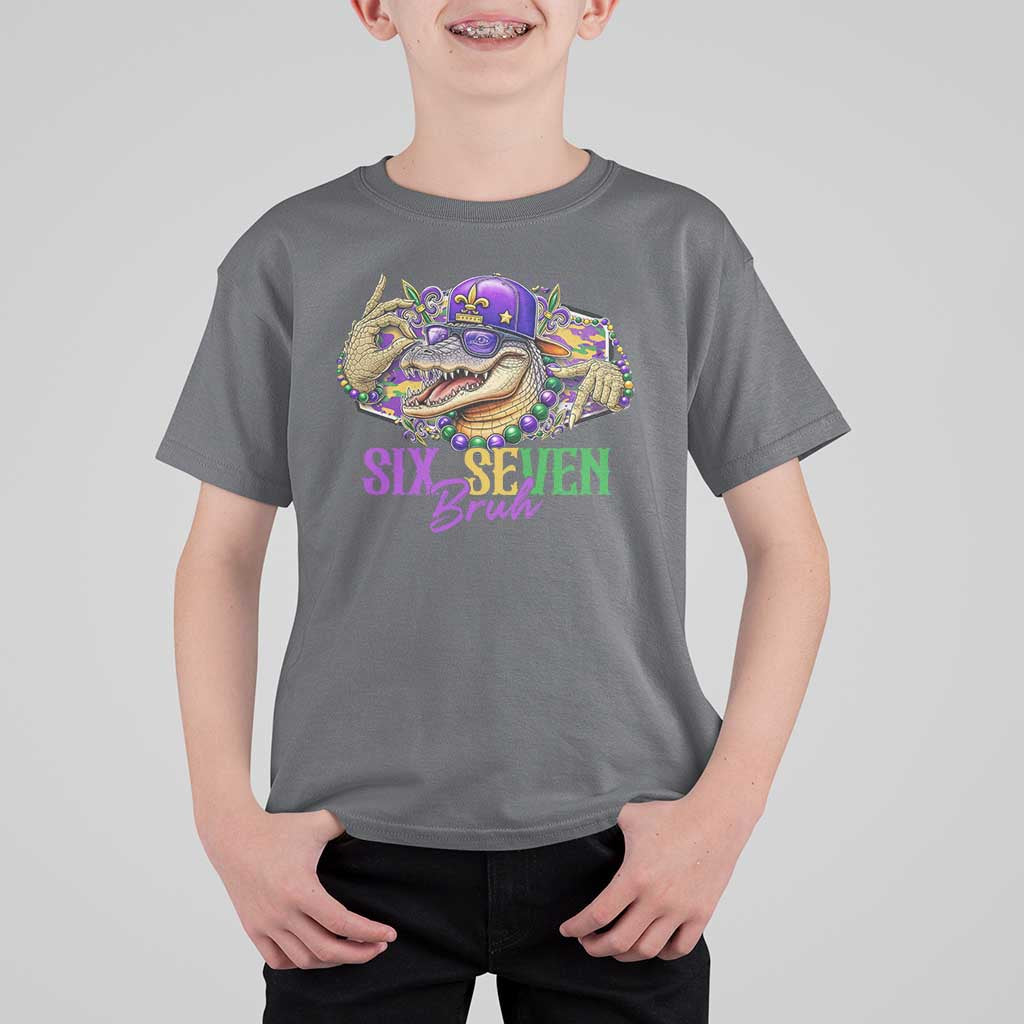 Funny Mardi Gras Six Seven Bruh T Shirt For Kid 67 Meme Mardigator Alligator