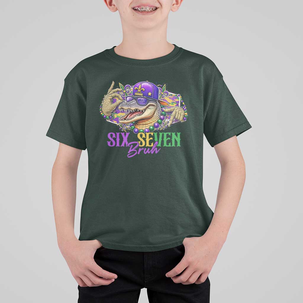 Funny Mardi Gras Six Seven Bruh T Shirt For Kid 67 Meme Mardigator Alligator