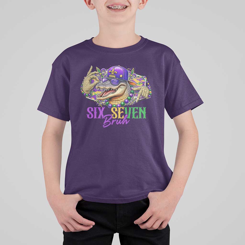 Funny Mardi Gras Six Seven Bruh T Shirt For Kid 67 Meme Mardigator Alligator
