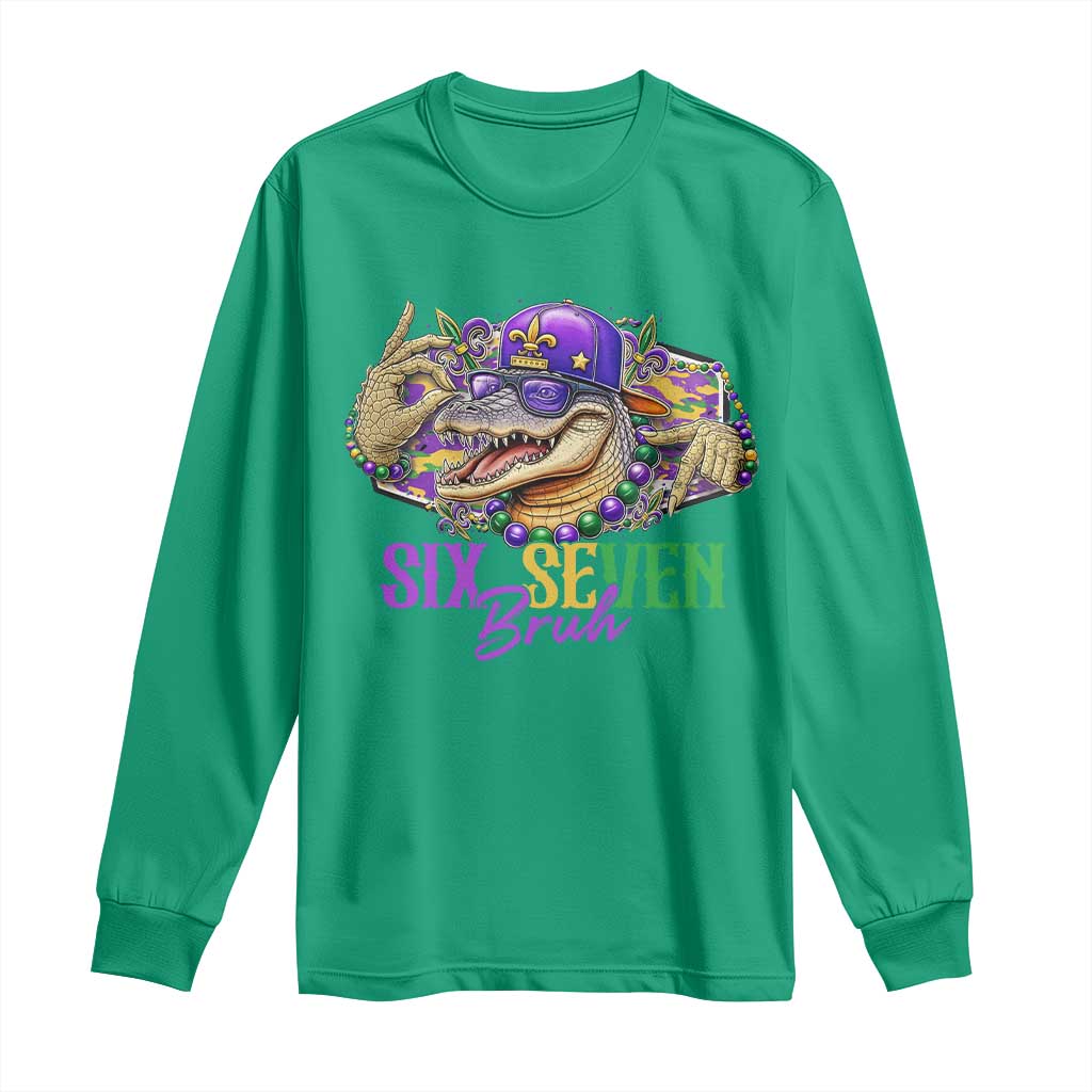 Funny Mardi Gras Six Seven Bruh Long Sleeve Shirt 67 Meme Mardigator Alligator