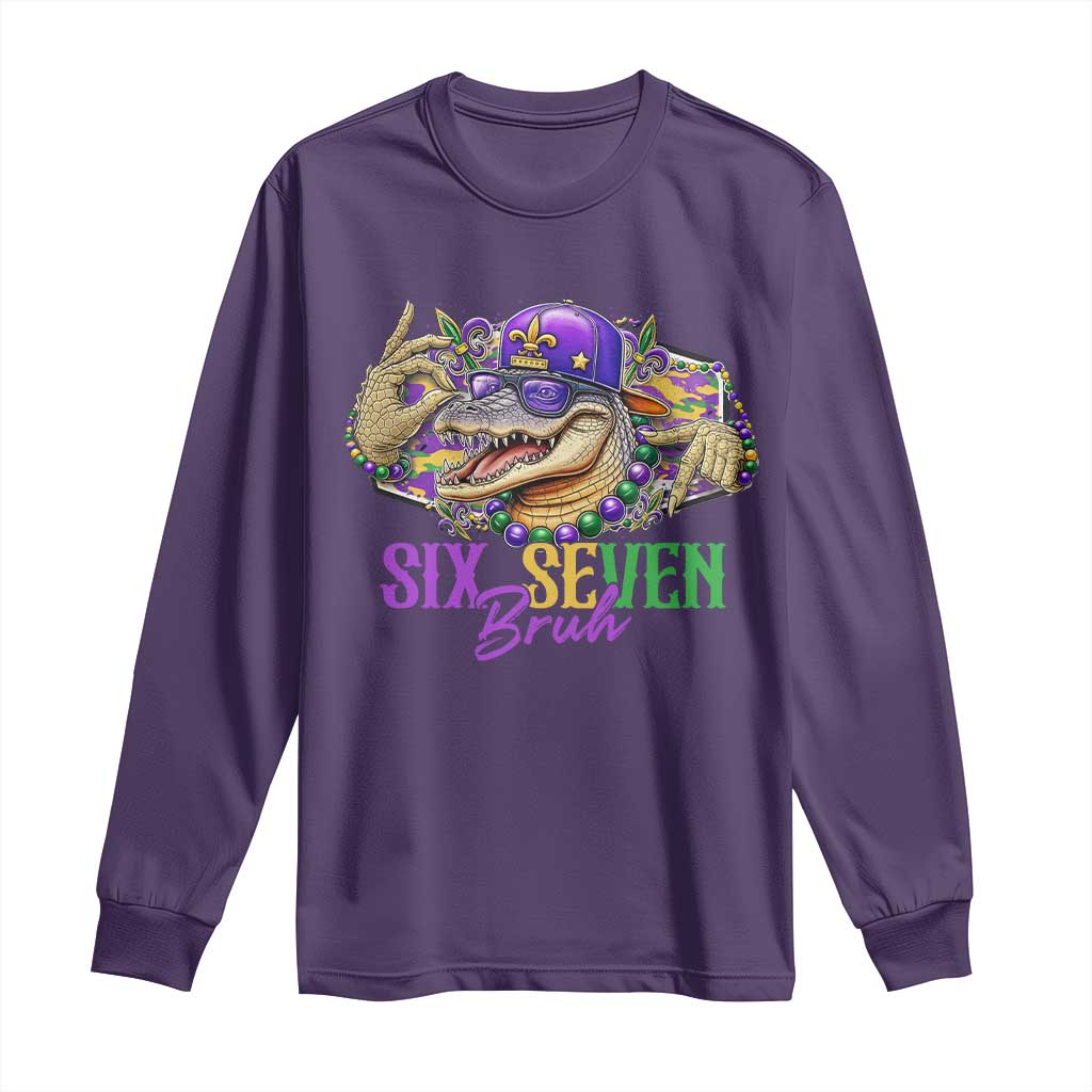 Funny Mardi Gras Six Seven Bruh Long Sleeve Shirt 67 Meme Mardigator Alligator