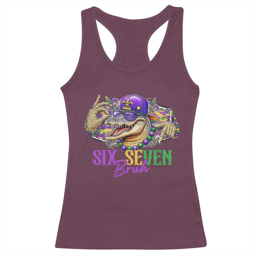 Funny Mardi Gras Six Seven Bruh Racerback Tank Top 67 Meme Mardigator Alligator