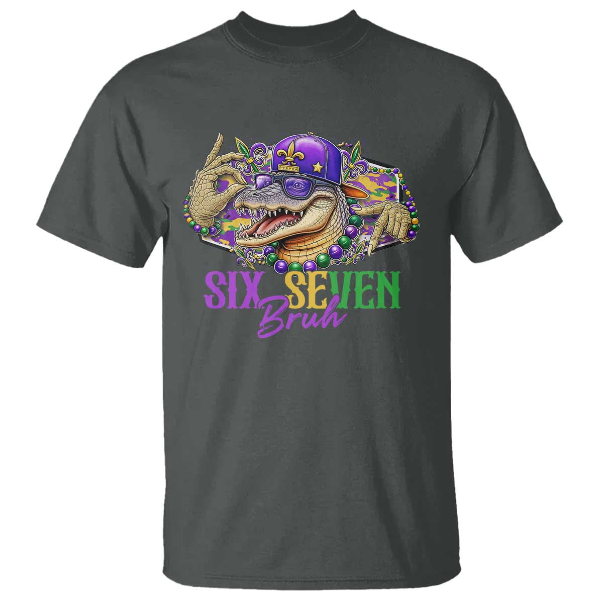 Funny Mardi Gras Six Seven Bruh T Shirt 67 Meme Mardigator Alligator