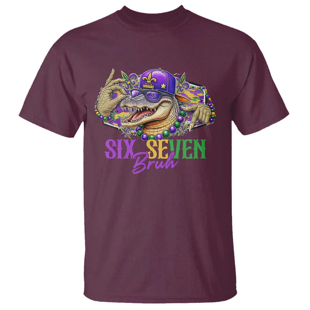 Funny Mardi Gras Six Seven Bruh T Shirt 67 Meme Mardigator Alligator