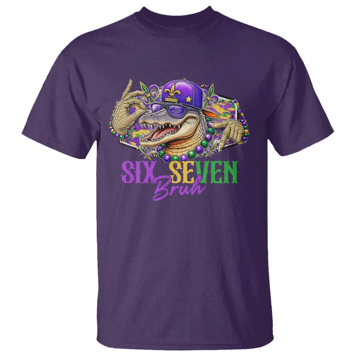 Funny Mardi Gras Six Seven Bruh T Shirt 67 Meme Mardigator Alligator