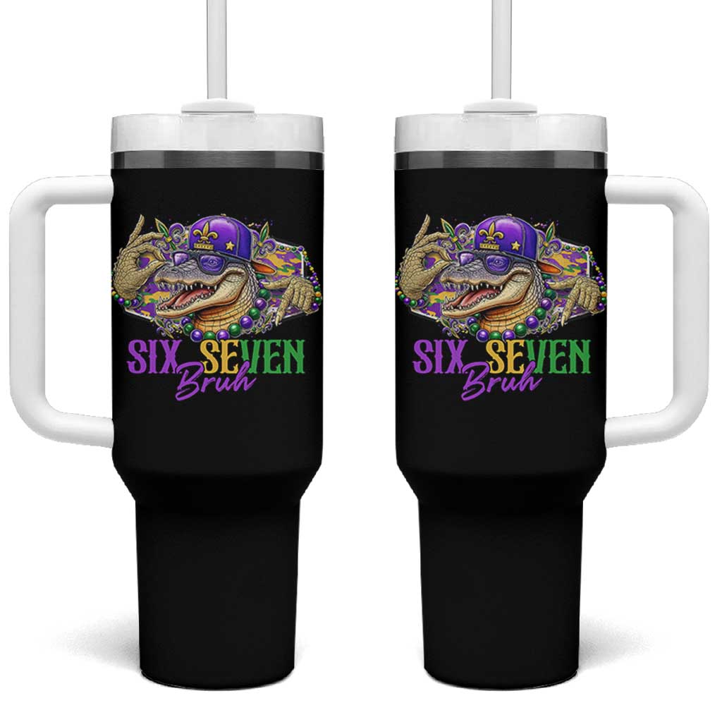 Funny Mardi Gras Six Seven Bruh Tumbler With Handle 67 Meme Mardigator Alligator