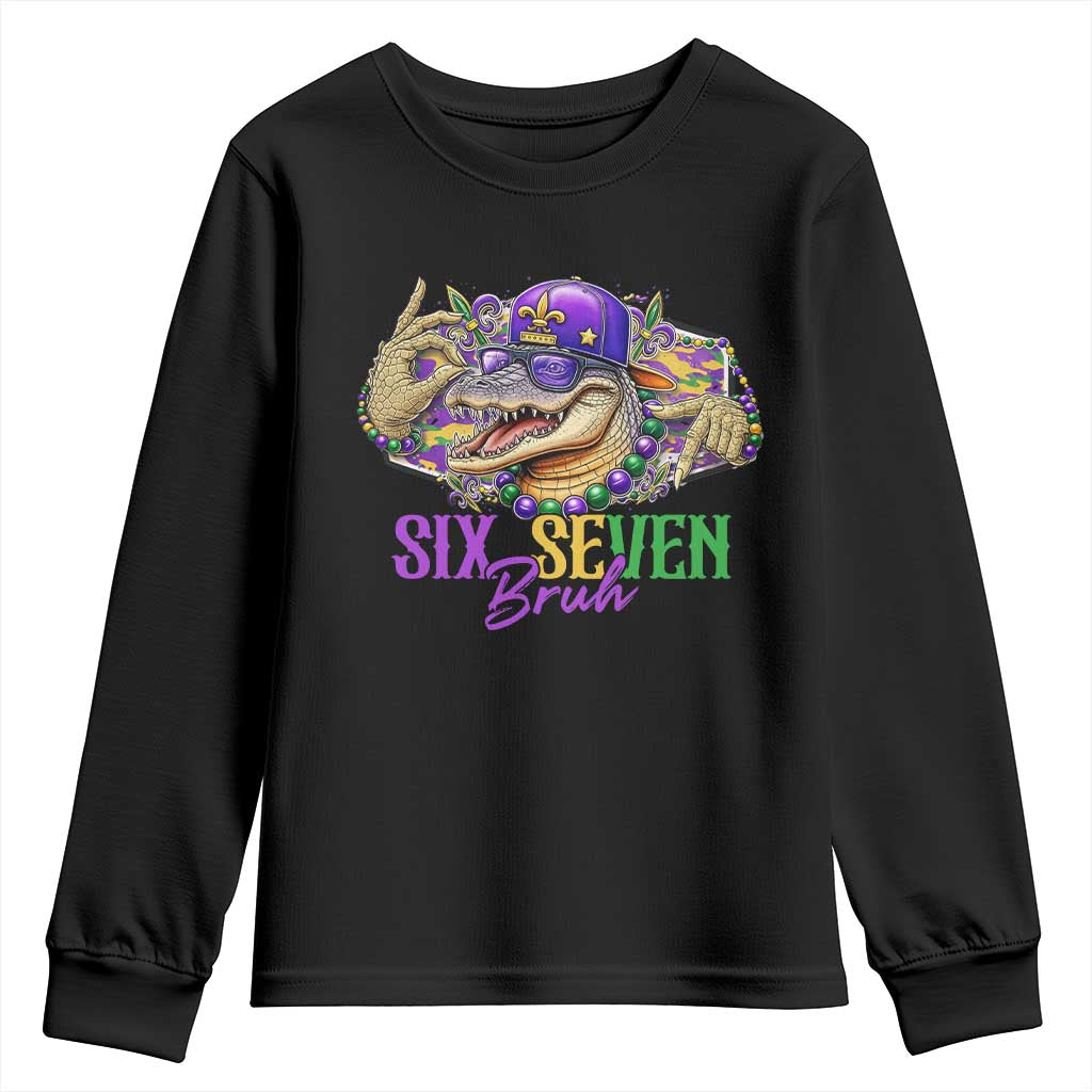 Funny Mardi Gras Six Seven Bruh Youth Sweatshirt 67 Meme Mardigator Alligator