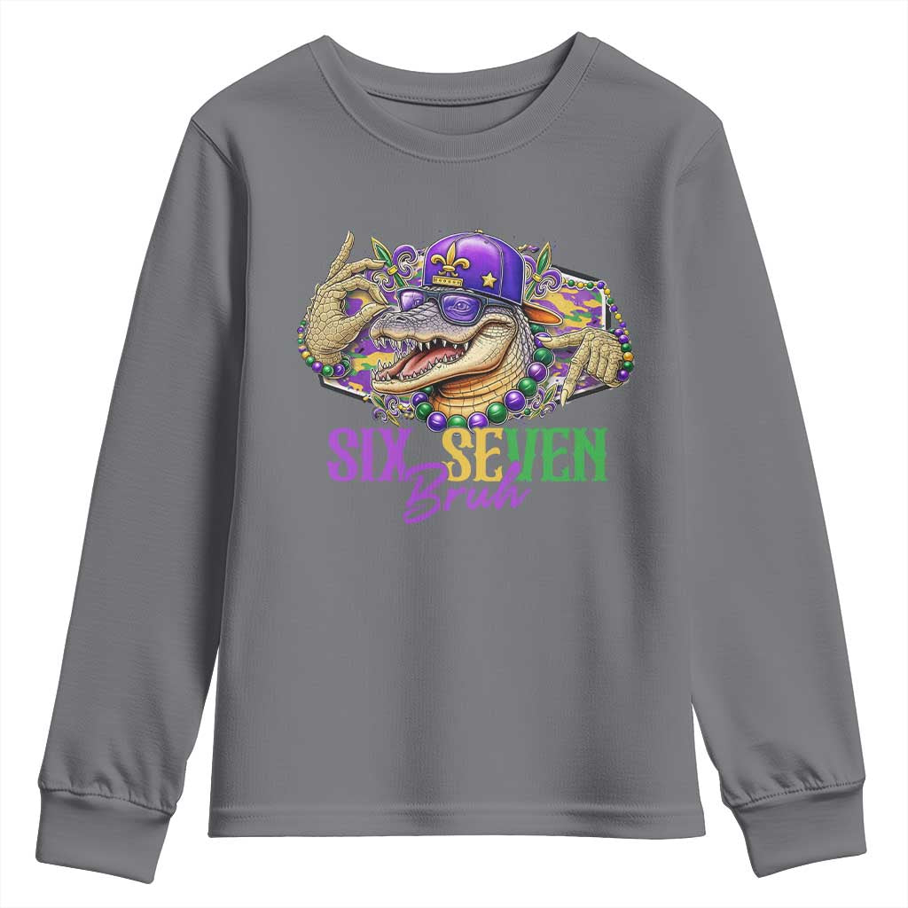 Funny Mardi Gras Six Seven Bruh Youth Sweatshirt 67 Meme Mardigator Alligator