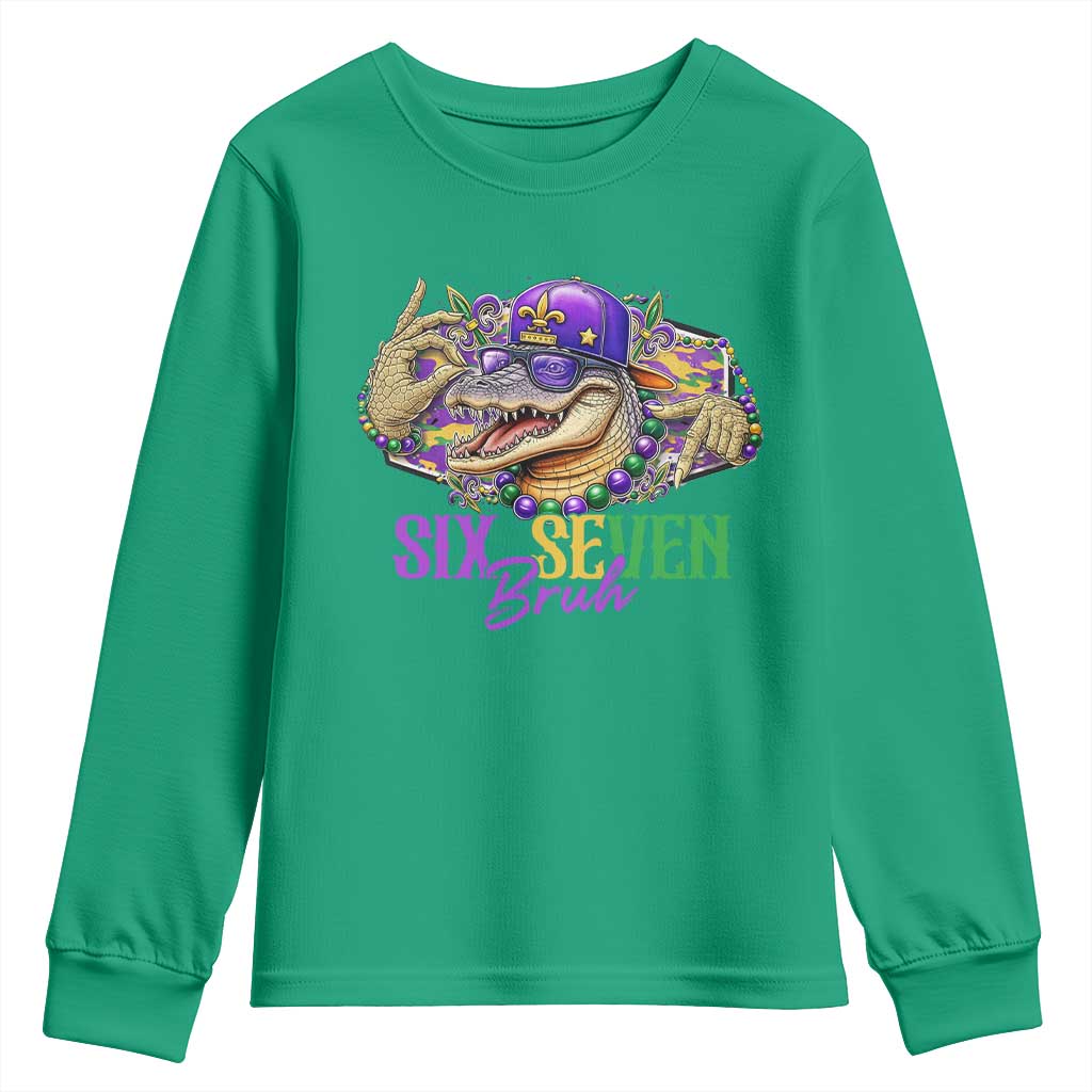 Funny Mardi Gras Six Seven Bruh Youth Sweatshirt 67 Meme Mardigator Alligator