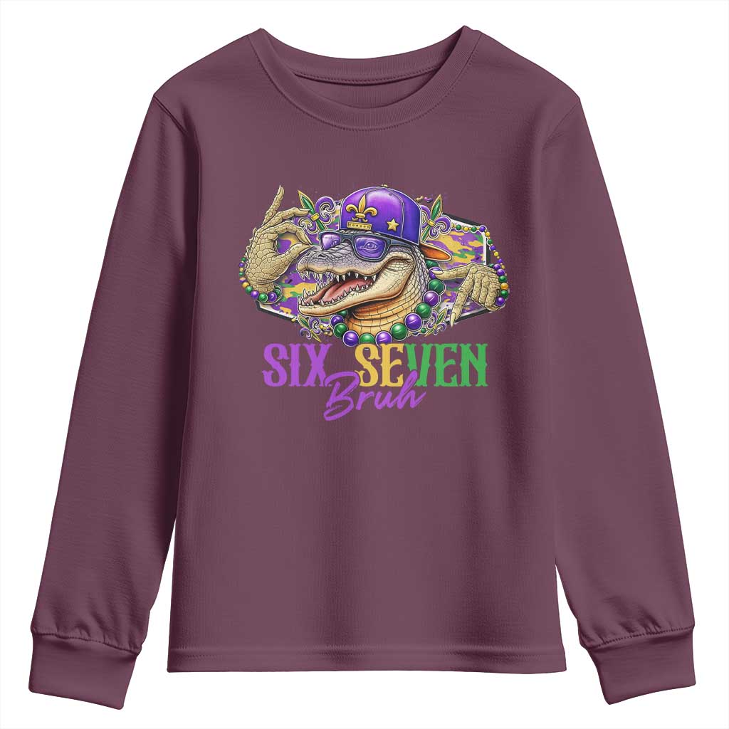Funny Mardi Gras Six Seven Bruh Youth Sweatshirt 67 Meme Mardigator Alligator