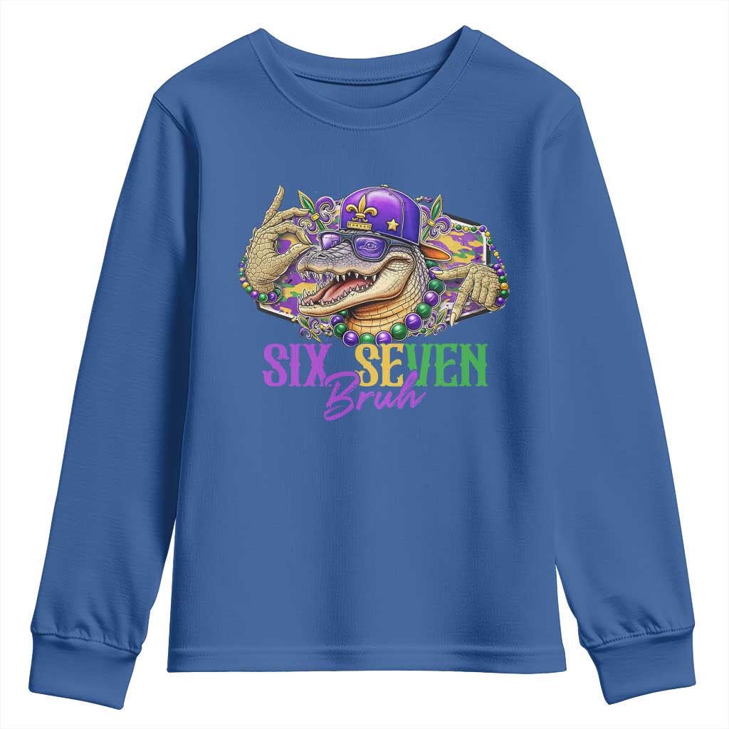 Funny Mardi Gras Six Seven Bruh Youth Sweatshirt 67 Meme Mardigator Alligator