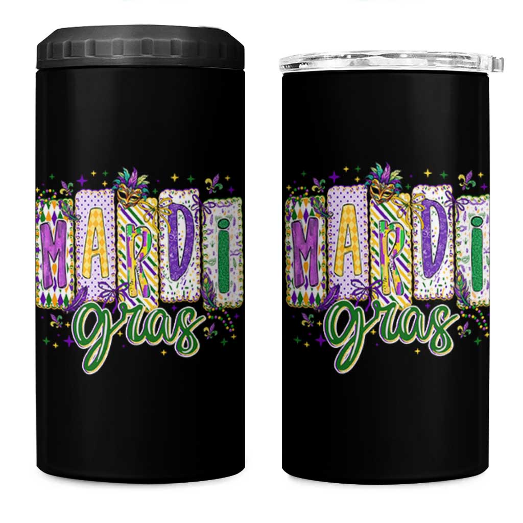 Mardi Gras 4 in 1 Can Cooler Tumbler New Orleans Carnival Girly Fat Tuesday