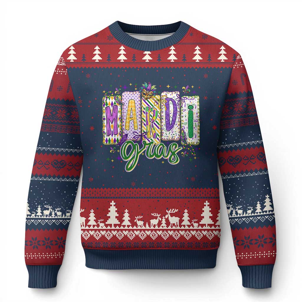 Mardi Gras Ugly Christmas Sweater New Orleans Carnival Girly Fat Tuesday