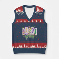 Mardi Gras V-Neck Knit Sweater Vest New Orleans Carnival Girly Fat Tuesday