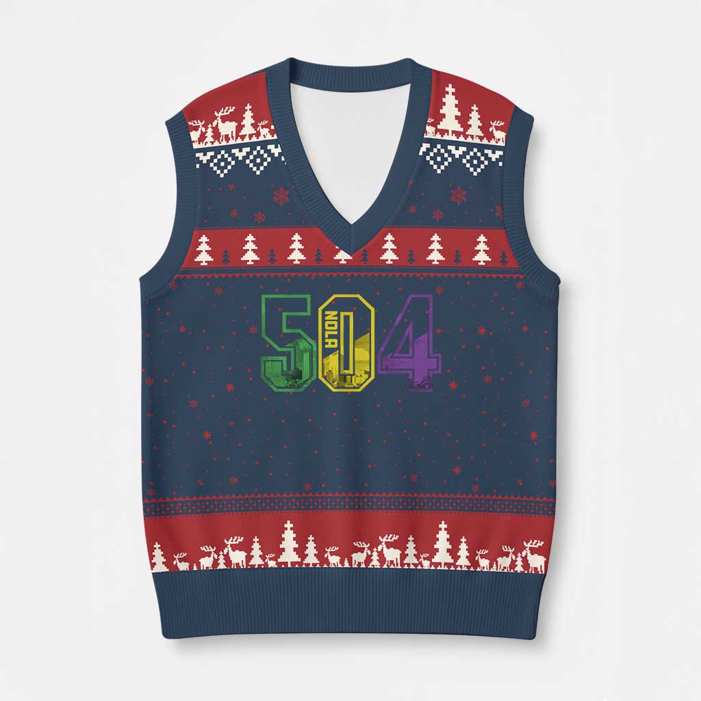 Mardi Gras 504 Nola New Orleans Louisiana LA V-Neck Knit Sweater Vest