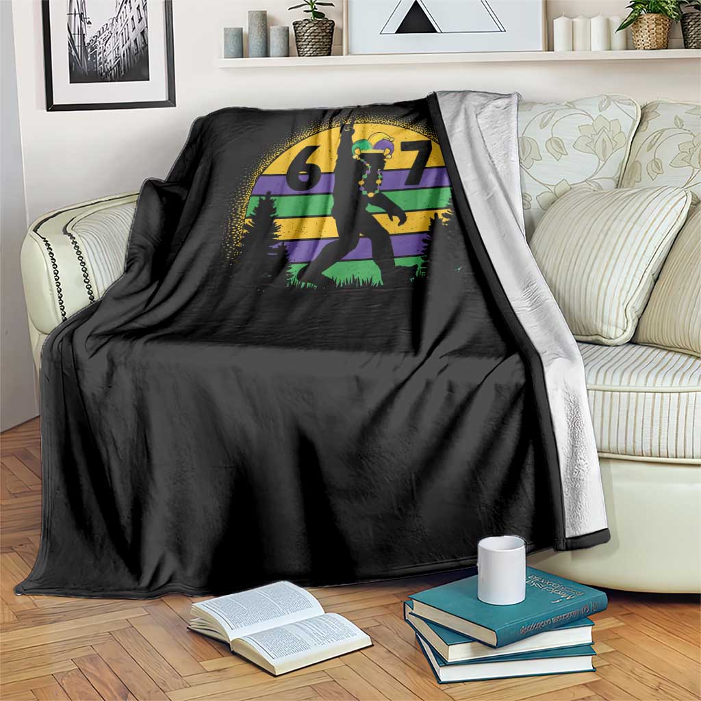 Funny Bigfoot 67 Mardi Gras Throw Blanket Sasquatch Parade Jester Hat