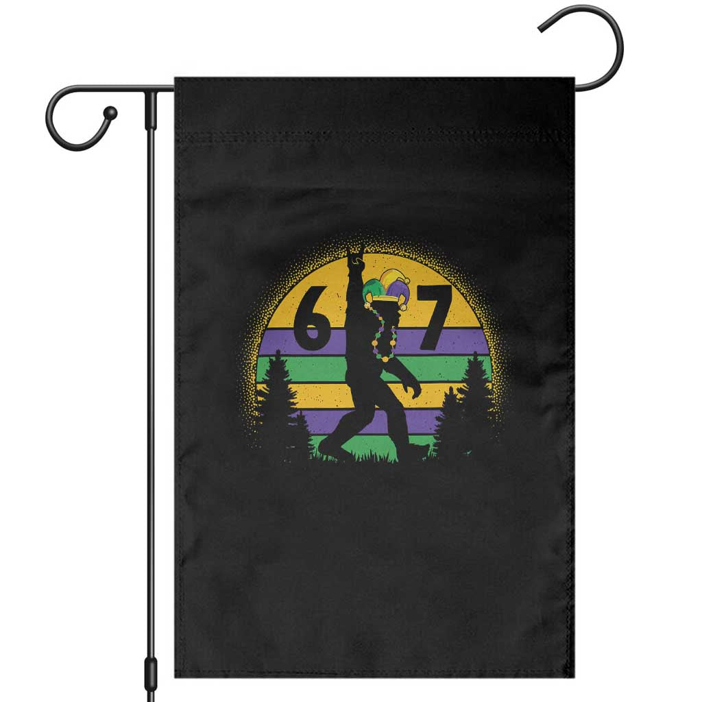 Funny Bigfoot 67 Mardi Gras Garden Flag Sasquatch Parade Jester Hat
