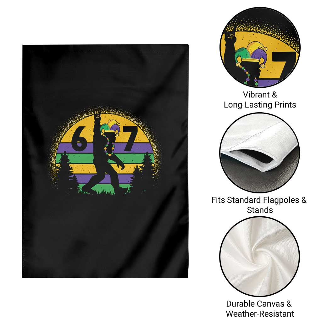 Funny Bigfoot 67 Mardi Gras Garden Flag Sasquatch Parade Jester Hat