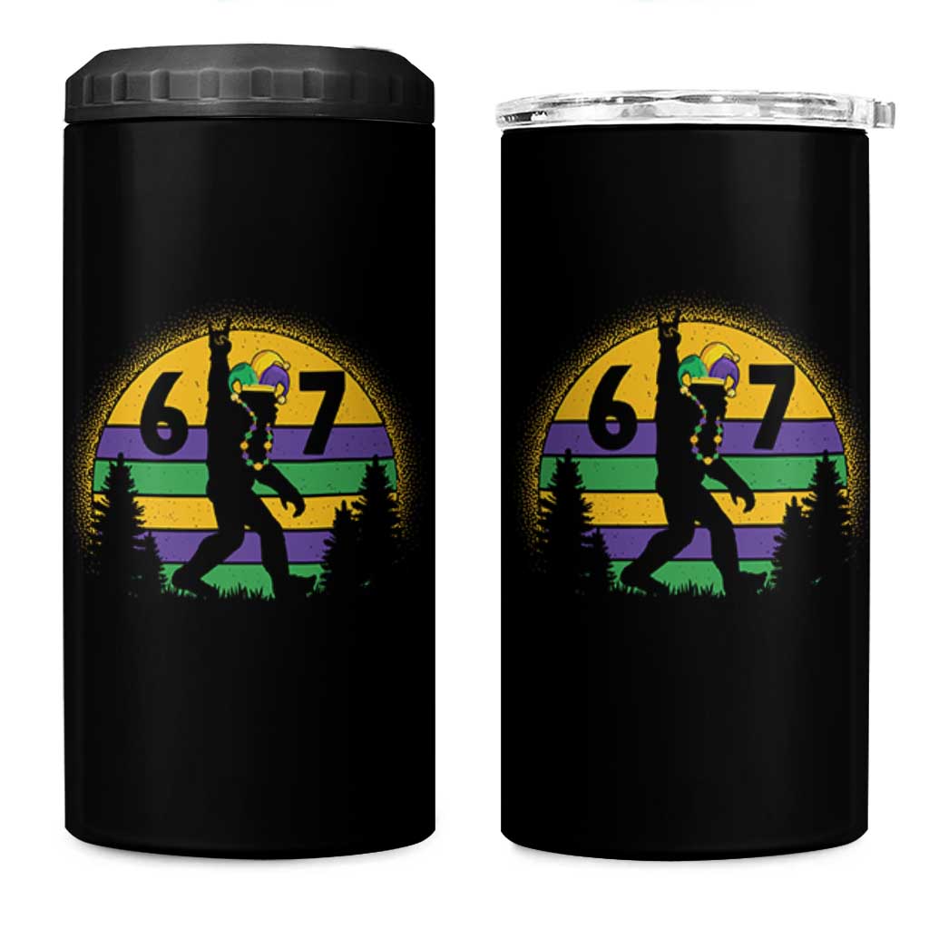 Funny Bigfoot 67 Mardi Gras 4 in 1 Can Cooler Tumbler Sasquatch Parade Jester Hat