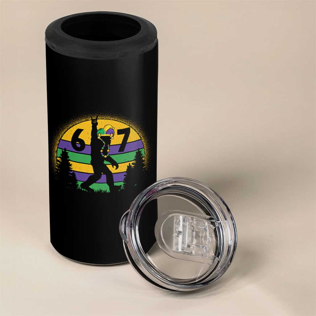 Funny Bigfoot 67 Mardi Gras 4 in 1 Can Cooler Tumbler Sasquatch Parade Jester Hat