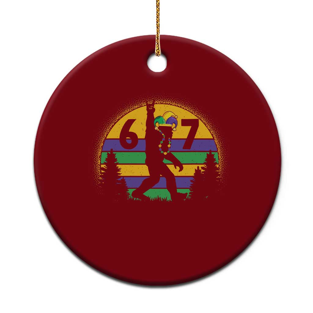 Funny Bigfoot 67 Mardi Gras Ceramic Ornament Sasquatch Parade Jester Hat