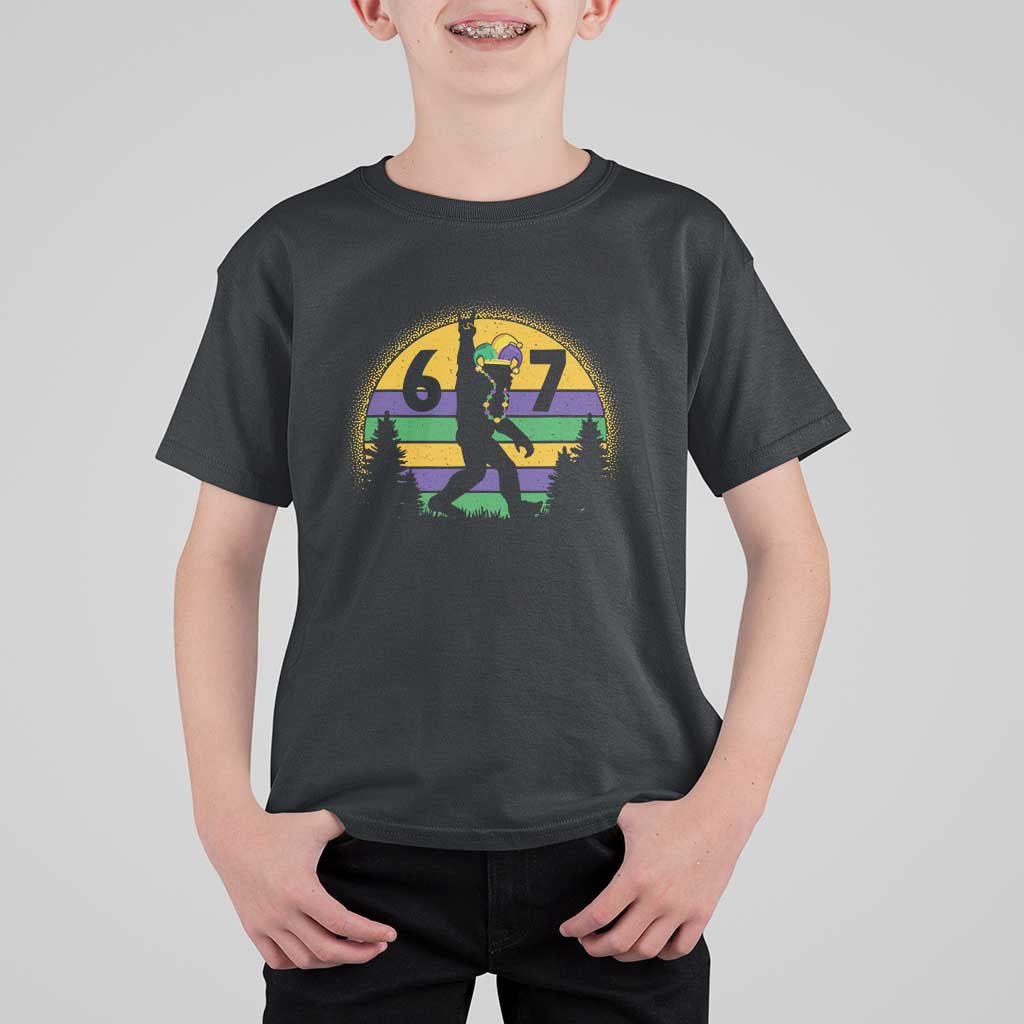 Funny Bigfoot 67 Mardi Gras T Shirt For Kid Sasquatch Parade Jester Hat