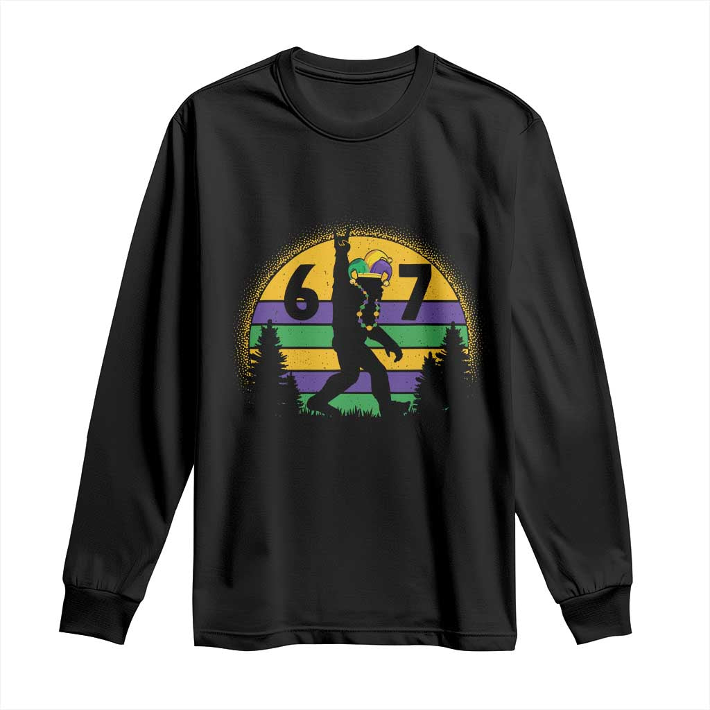 Funny Bigfoot 67 Mardi Gras Long Sleeve Shirt Sasquatch Parade Jester Hat