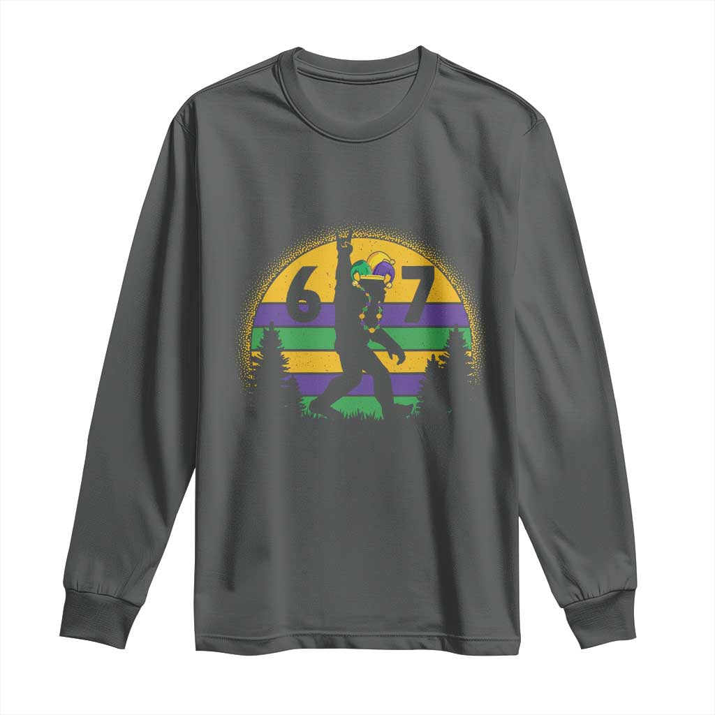 Funny Bigfoot 67 Mardi Gras Long Sleeve Shirt Sasquatch Parade Jester Hat
