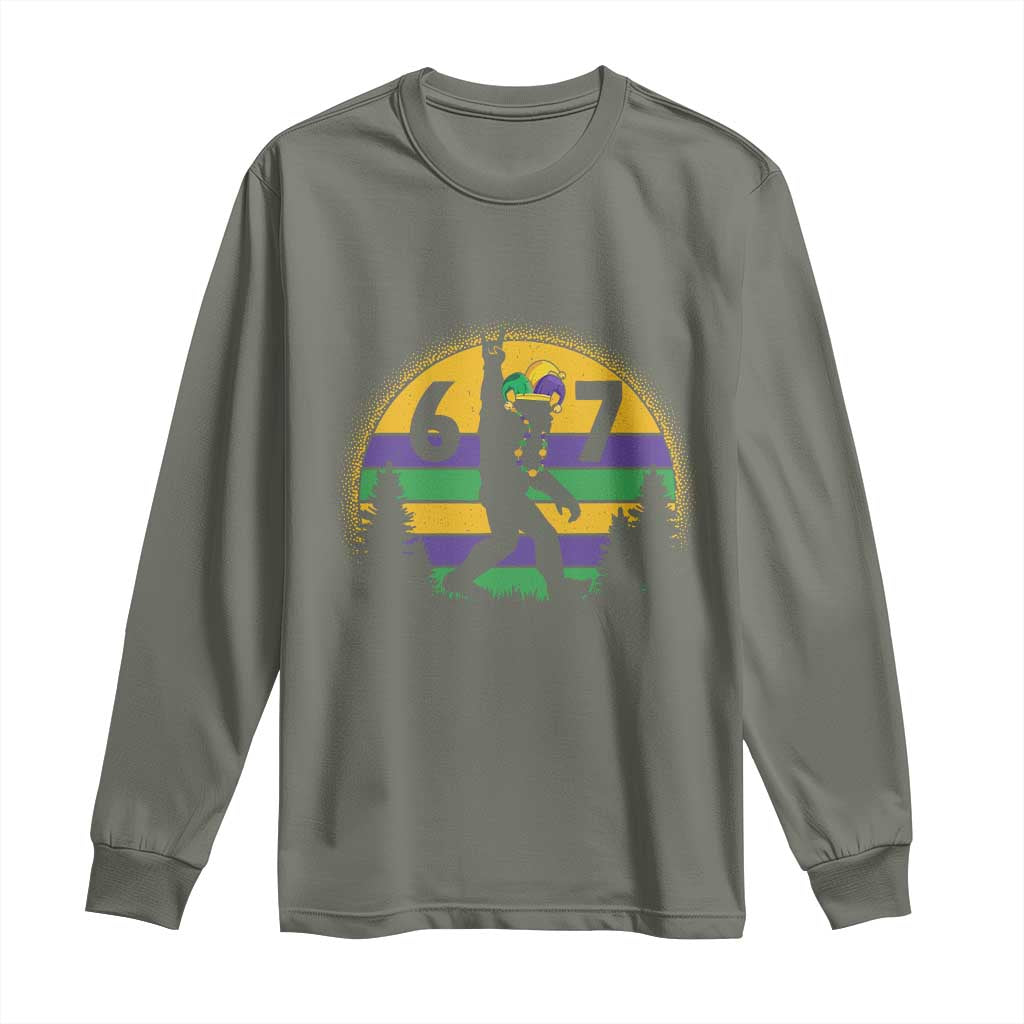 Funny Bigfoot 67 Mardi Gras Long Sleeve Shirt Sasquatch Parade Jester Hat