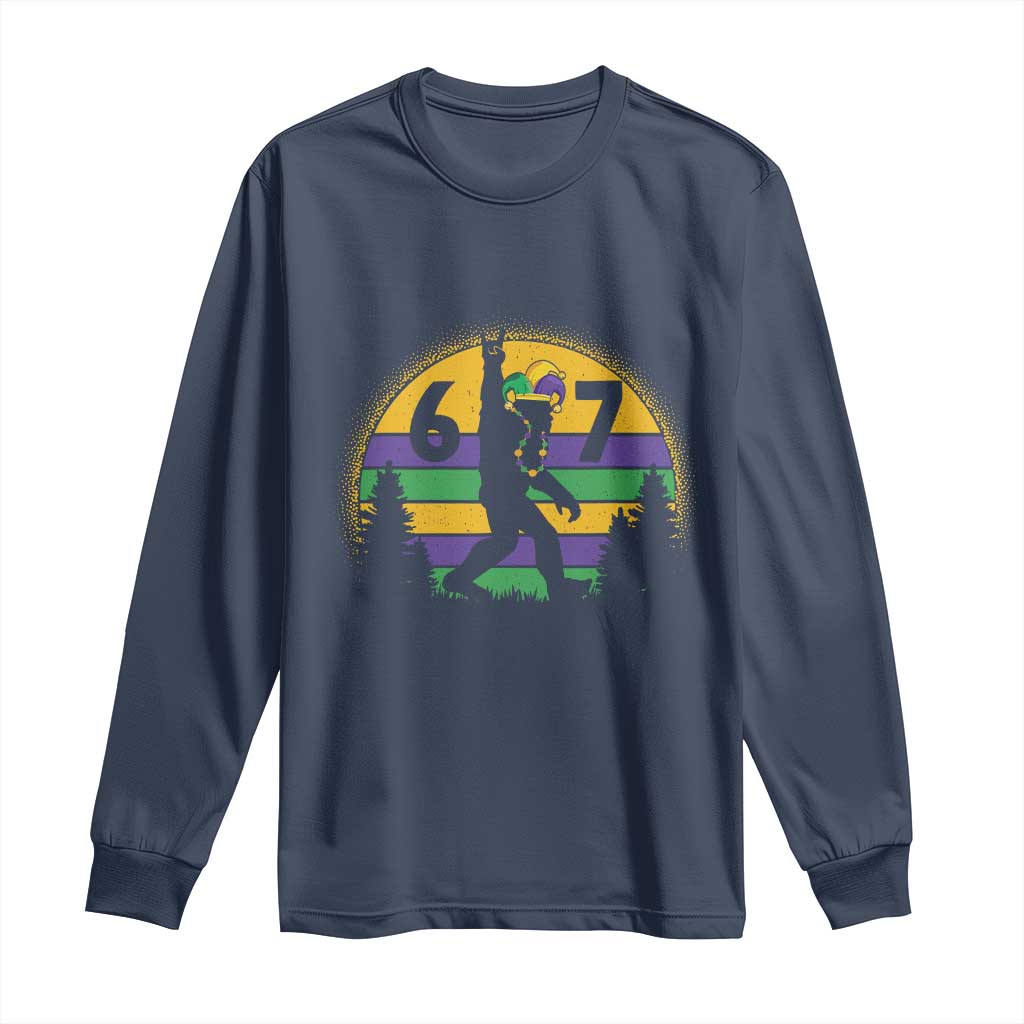 Funny Bigfoot 67 Mardi Gras Long Sleeve Shirt Sasquatch Parade Jester Hat