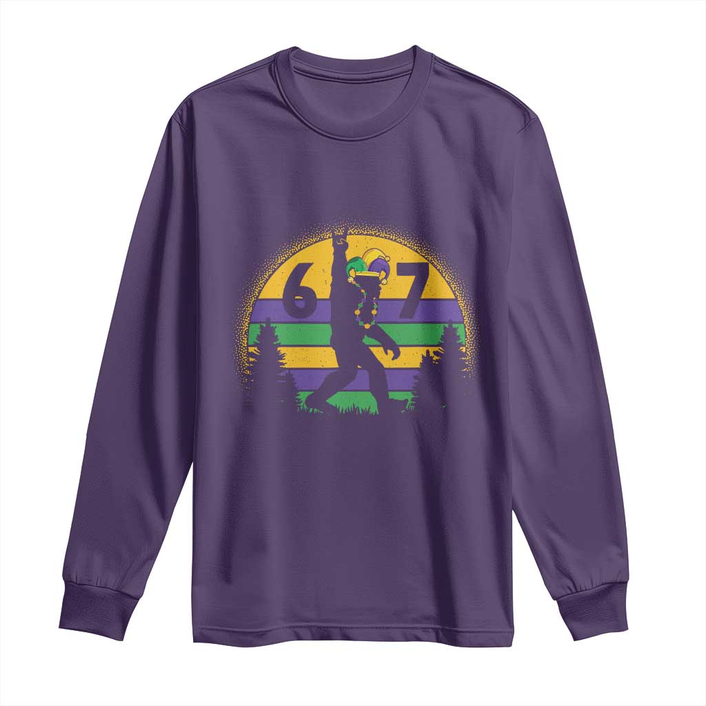 Funny Bigfoot 67 Mardi Gras Long Sleeve Shirt Sasquatch Parade Jester Hat