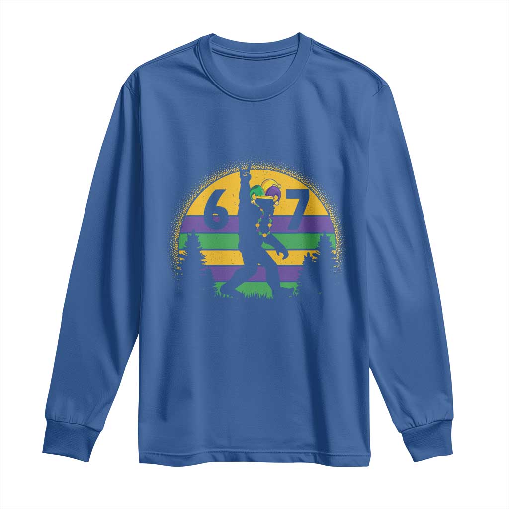 Funny Bigfoot 67 Mardi Gras Long Sleeve Shirt Sasquatch Parade Jester Hat