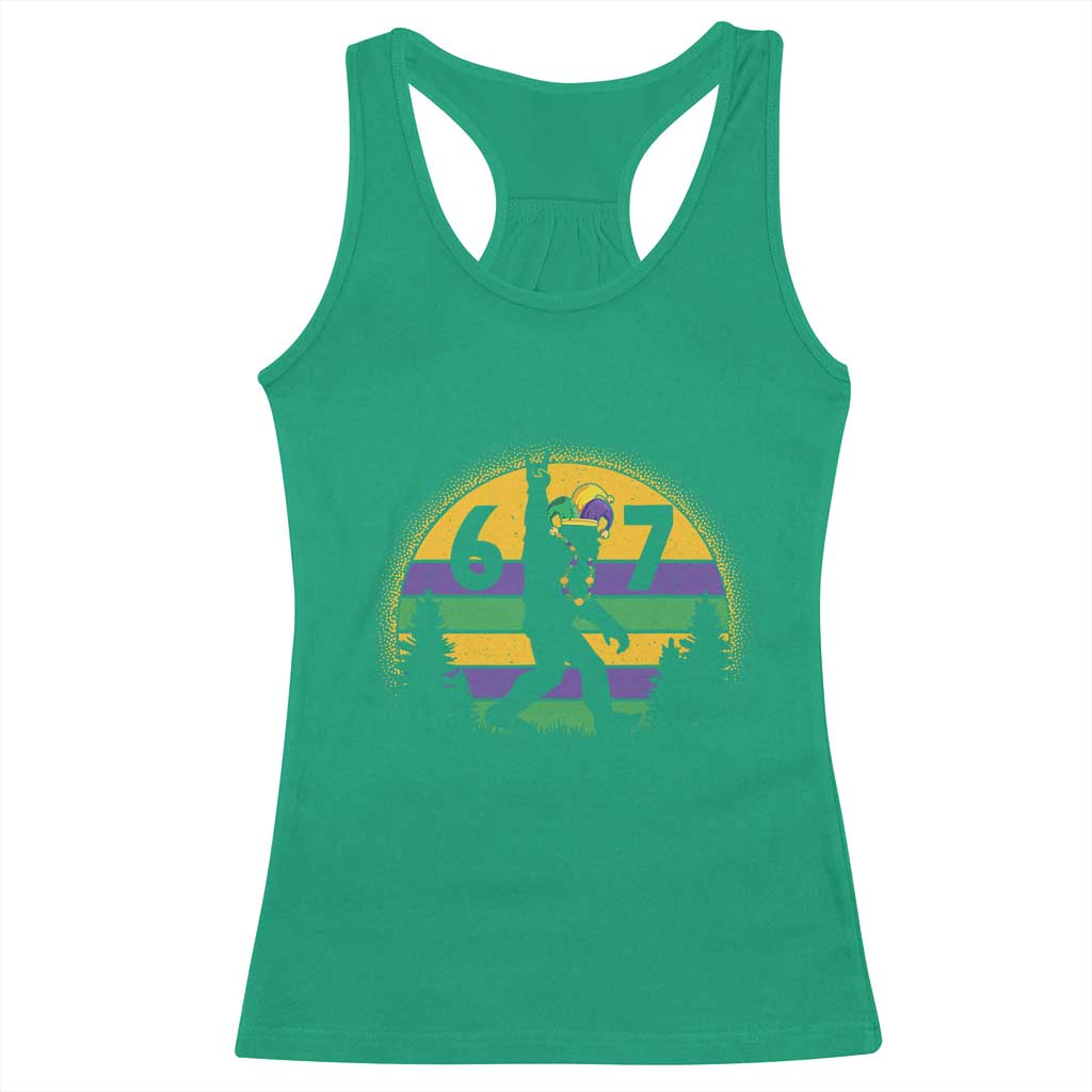 Funny Bigfoot 67 Mardi Gras Racerback Tank Top Sasquatch Parade Jester Hat